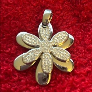 Lia Sophia Sterling Silver Flower Pendant Necklace with Pavé Crystals - Silver